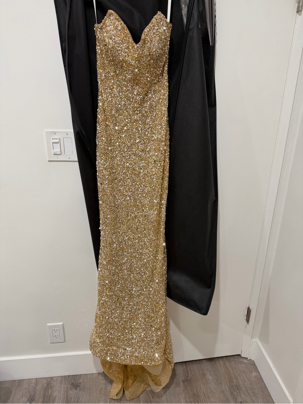 Gold Sequin Strapless Evening Gown